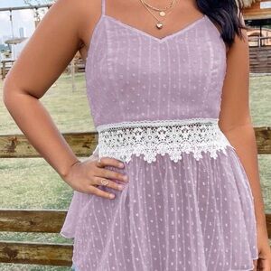 Pink Sleeveless Lace Trim Top